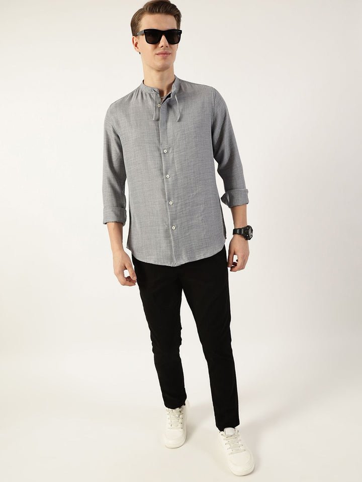 Thomas Scott Men Classic Mandarin Collar Solid Slim Fit Casual Shirt