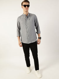 Thomas Scott Men Classic Mandarin Collar Solid Slim Fit Casual Shirt