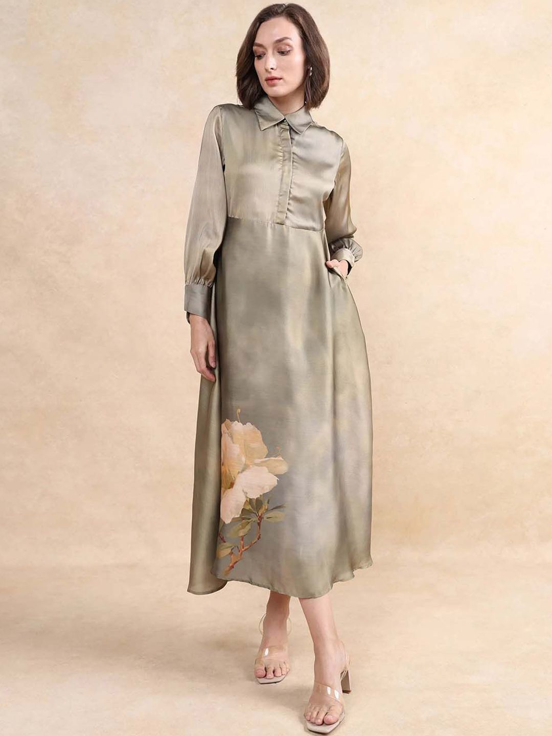 RAREISM Floral Printed Fit & Flare Midi Dress