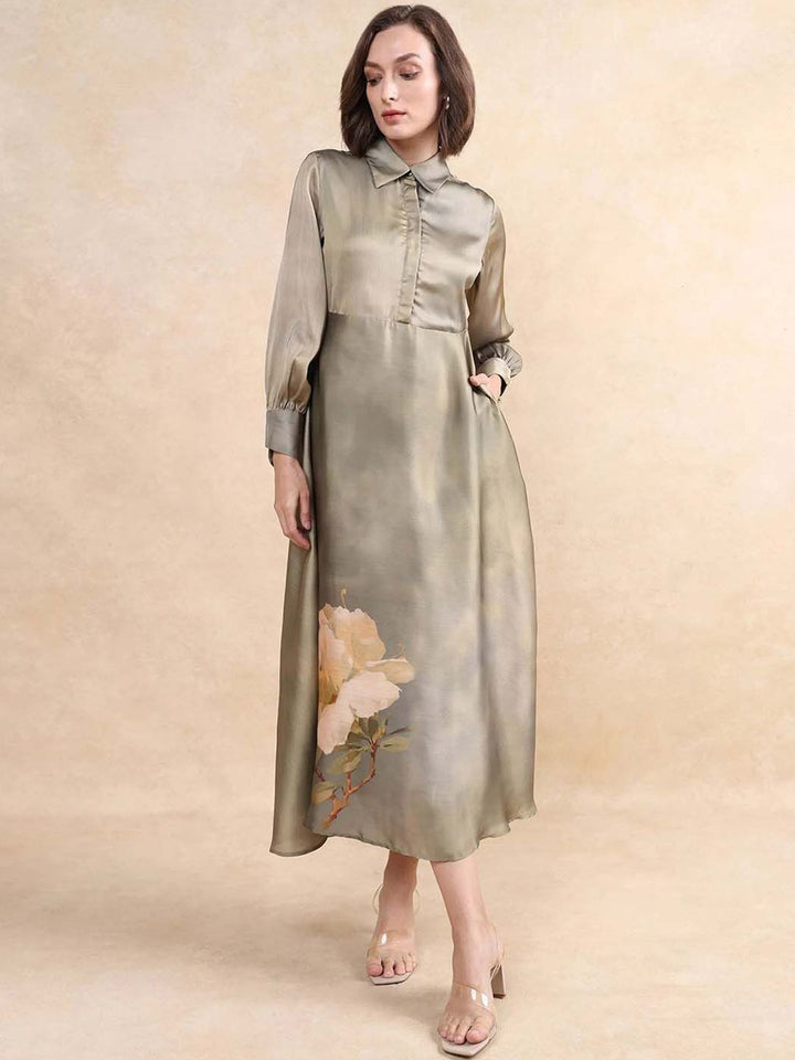 RAREISM Floral Printed Fit & Flare Midi Dress
