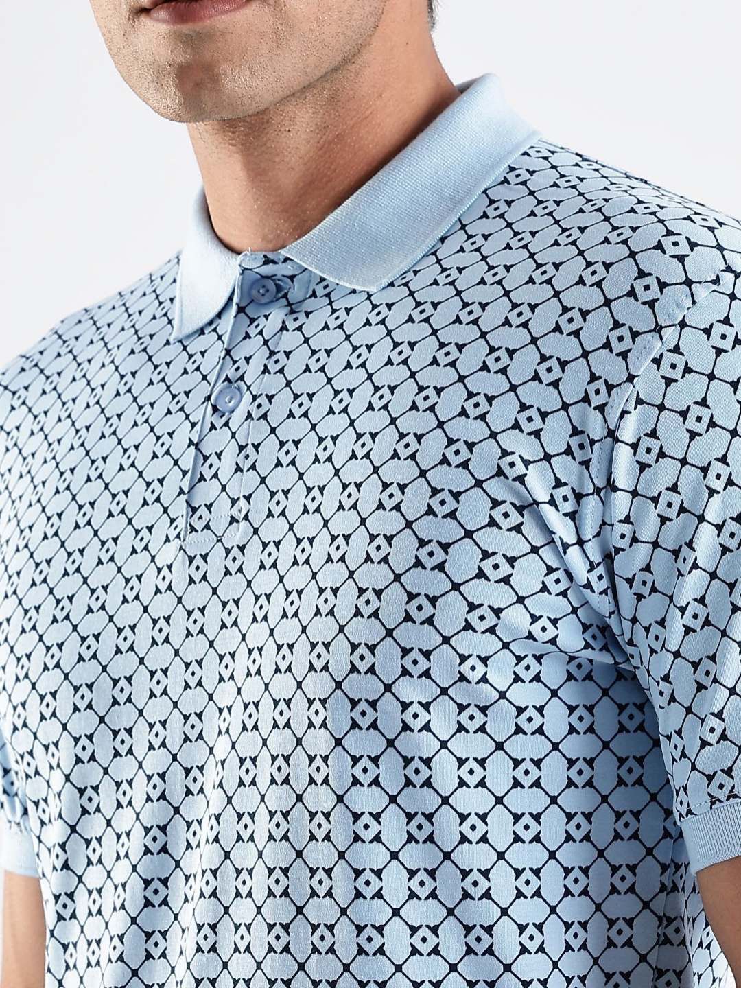 ADRO Geometric Printed Polo Collar Regular Fit Cotton T-shirt