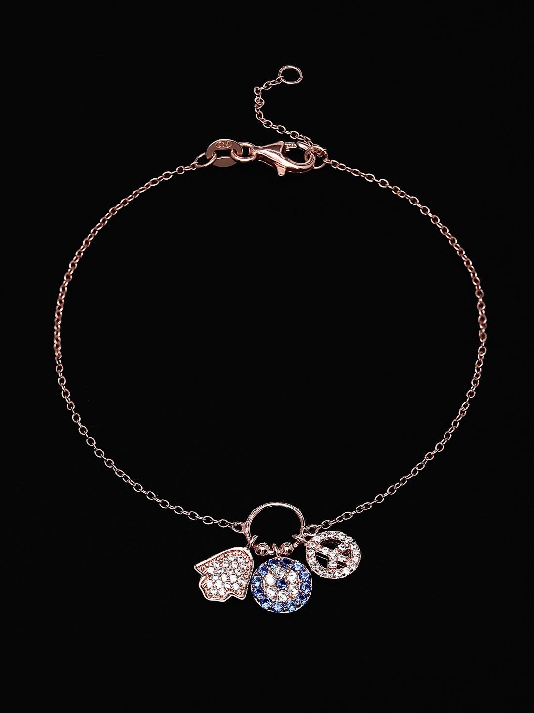 PANASH 925 Sterling Silver Rose Gold-Plated CZ-Studded Charm Bracelet