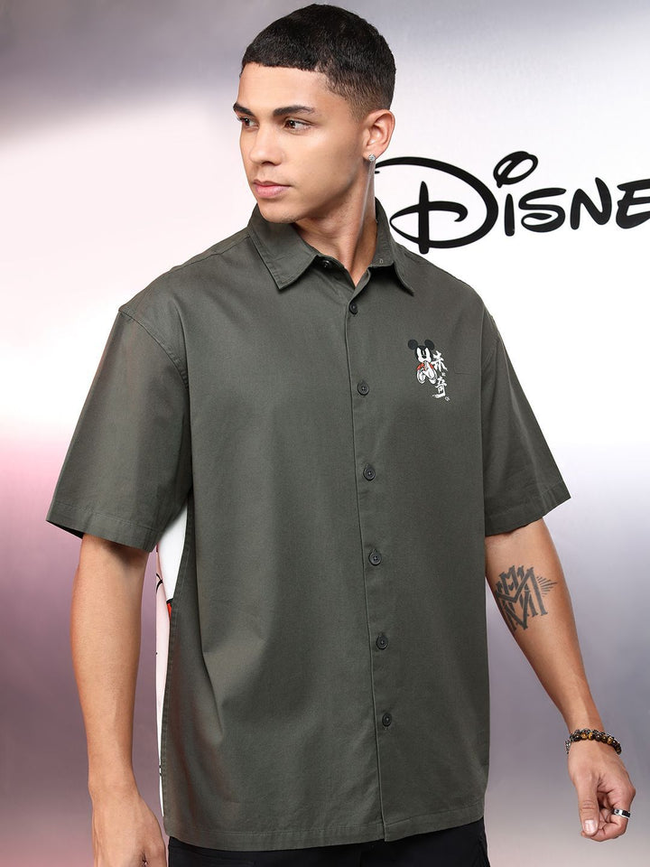 Highlander Disney Men Grey Mickey Printed Oversized Casual Shirt