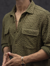 Powerlook Men Spread Collar Textured Relaxed Fit Casual Shirt