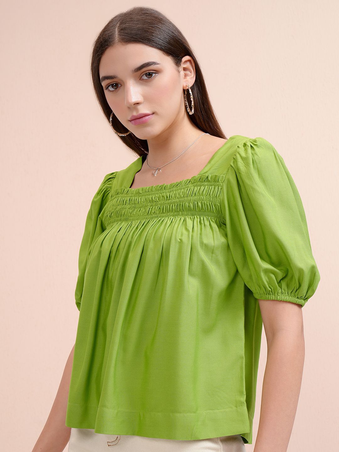 Tokyo Talkies Women Puff Short Sleeves Smocked Top