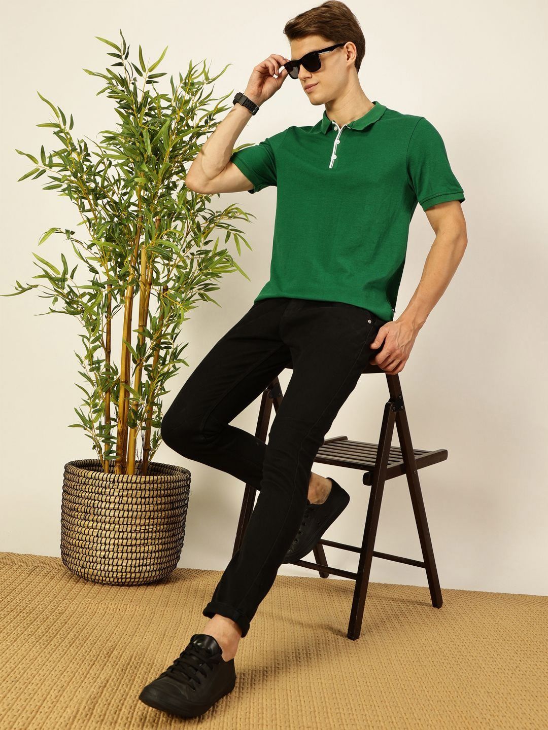 Thomas Scott Men Solid Polo Collar Cotton T-shirt