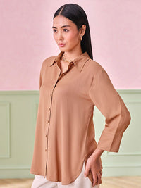 AND Women Solid Shirt Collar Top