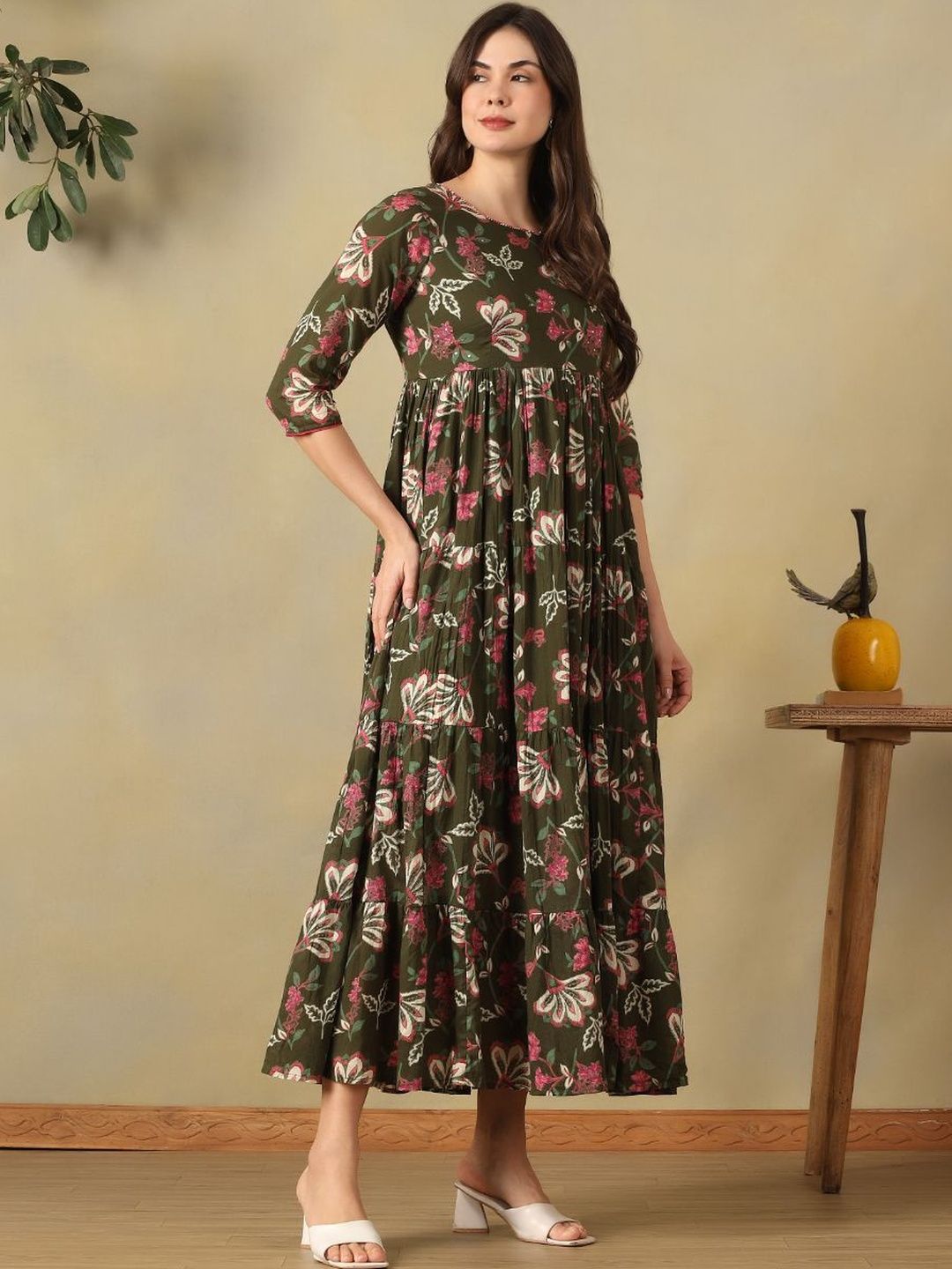 Mamicha Floral Print A-Line Maxi Dress
