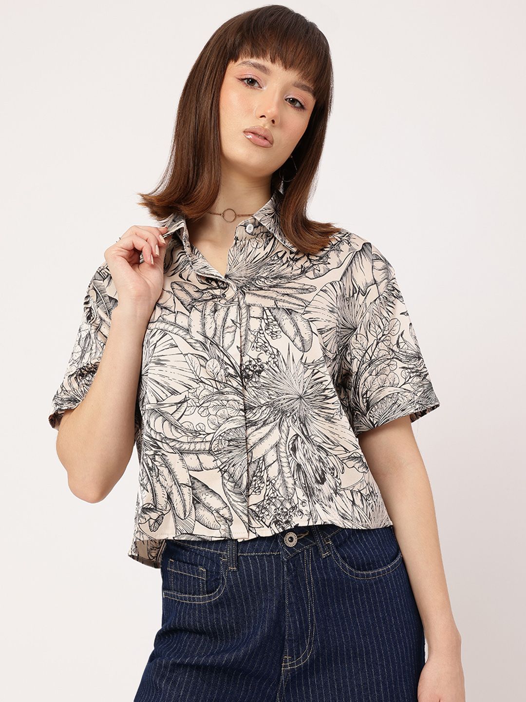 DressBerry Urban Softness Satin Finish Floral Printed Shirt