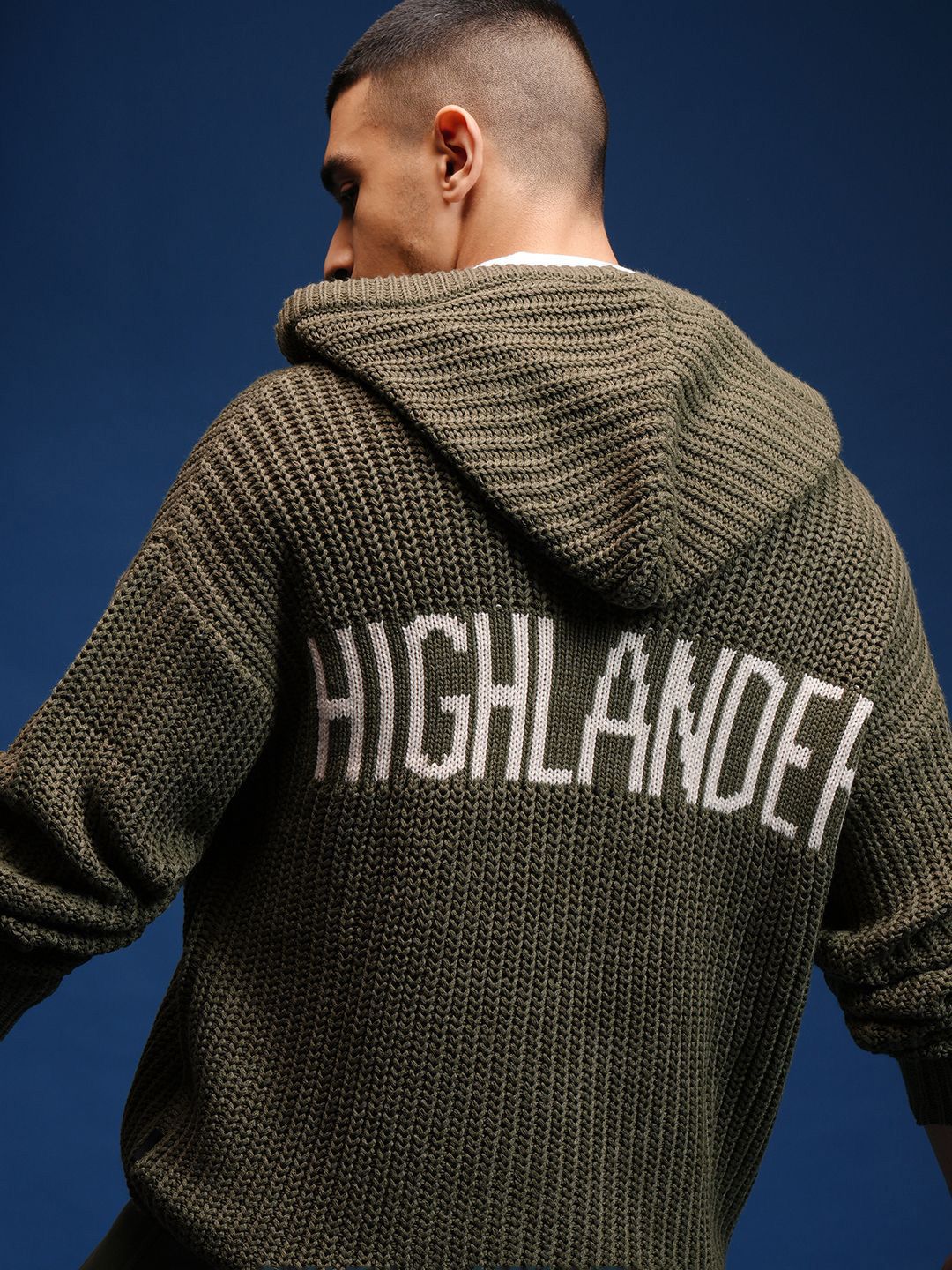 HIGHLANDER Men Cable Knit Hooded Cardigan With Zip Detailed