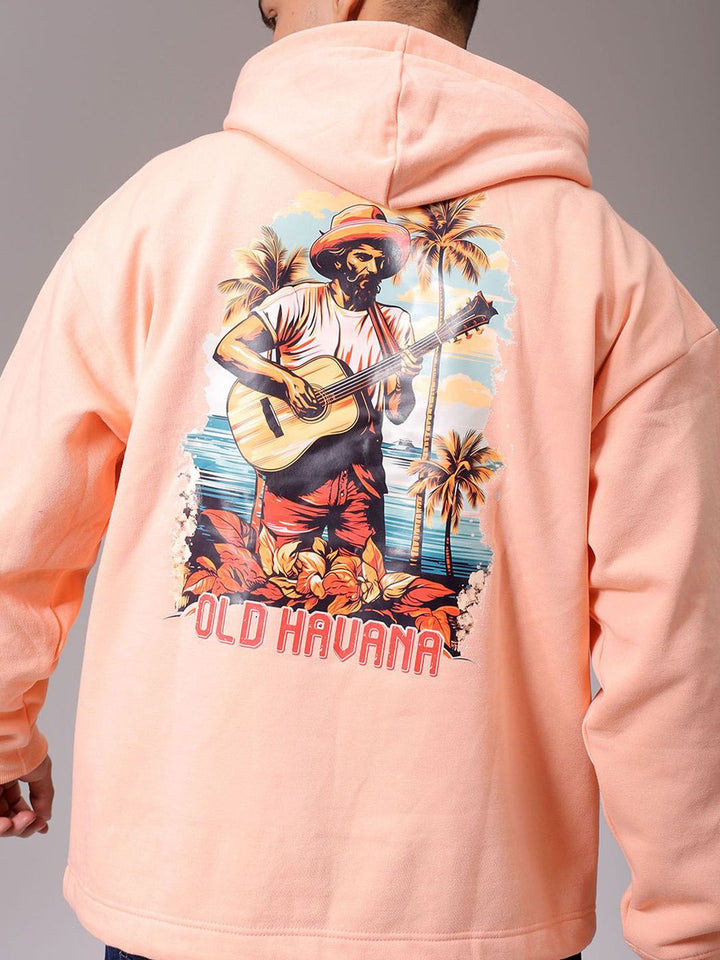 The Indian Garage Co Men Peach Printed Long Sleeves Pullover Hooded Neck Sweatshirt