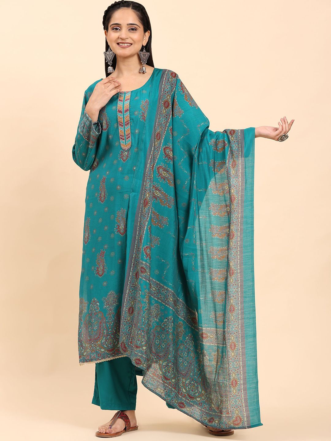 Mamicha Women Floral Printed Regular Pure Cotton Kurta with Palazzos & With Dupatta