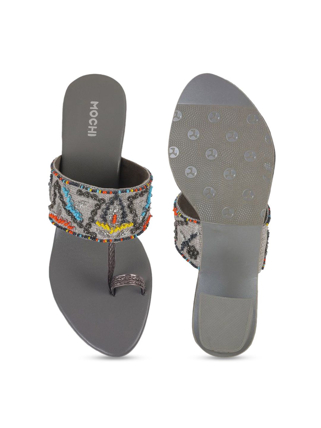 Mochi Women Printed Open Toe Block Heel Sandals