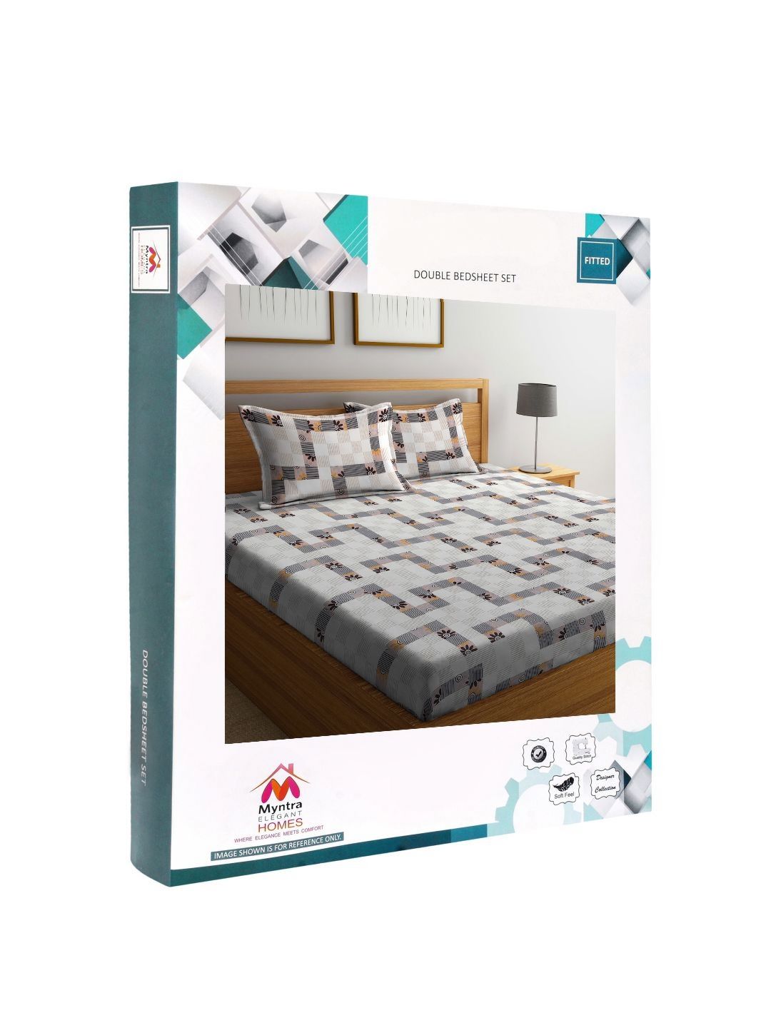 Myntra Elegant Homes Off White & Black Geometric Printed Dilengkapi 300 TC King Bedsheet dengan 2 Sarung Bantal