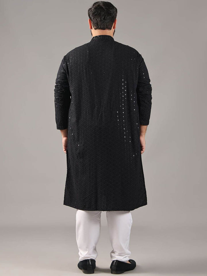 SOJANYA PLUS Size Embroidered Sequinned Mandarin Collar Pure Cotton Straight Kurta