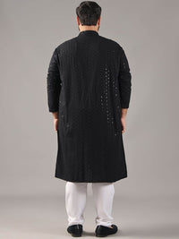SOJANYA PLUS Size Embroidered Sequinned Mandarin Collar Pure Cotton Straight Kurta