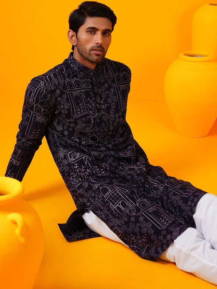 SOJANYA Ethnic Motifs Embroidered Mandarin Collar Thread Work Straight Kurtas