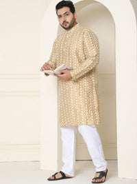 SOJANYA PLUS Floral Embroidered Thread Work Silk Cotton Straight Kurta with Pyjamas