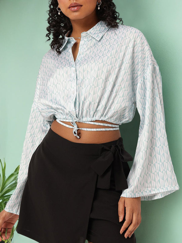 DressBerry Playful Tie-Ups Satiny Glam Blouson Shirt Style Crop Top