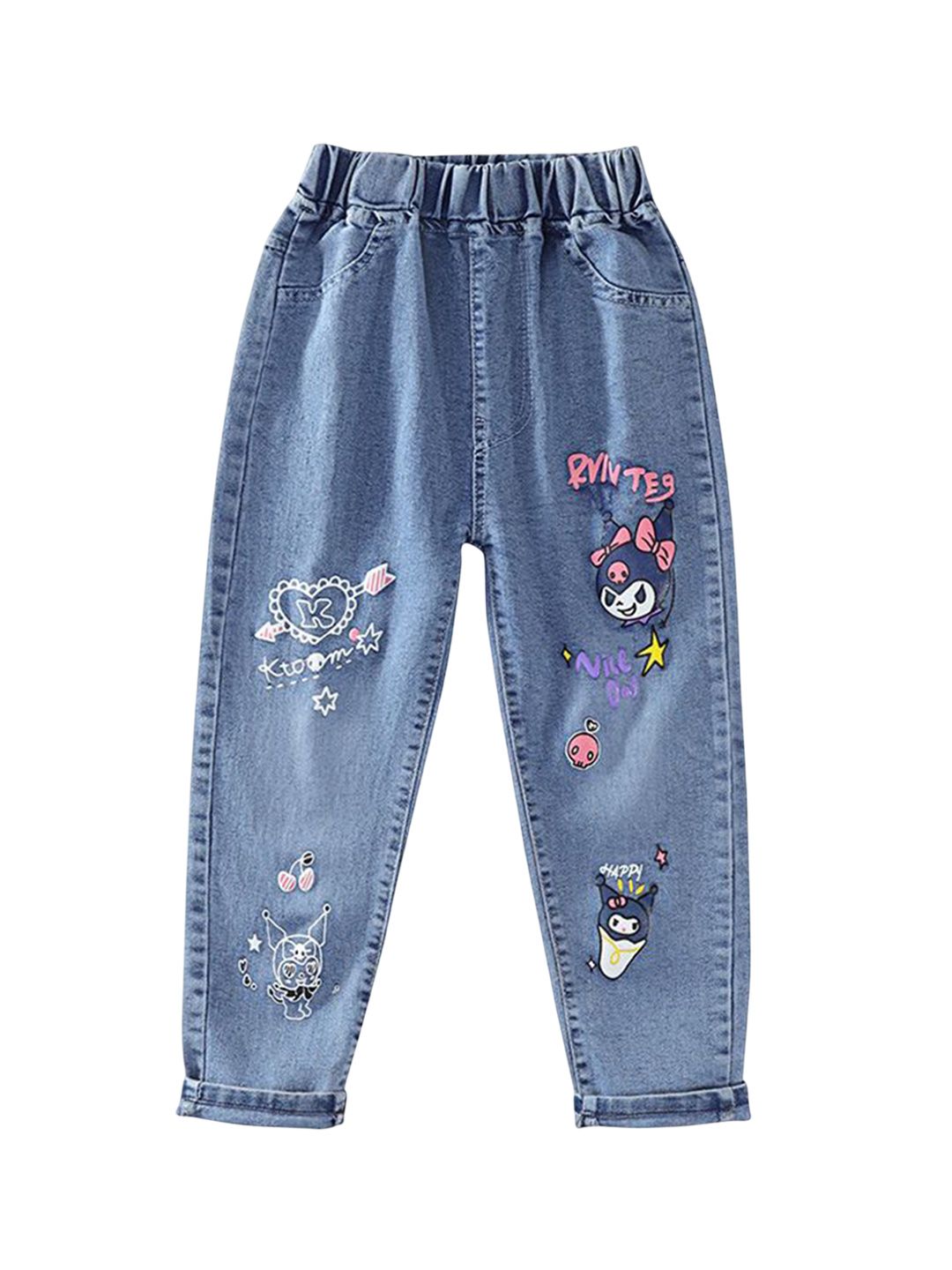 YK Girls Comfort Relaxed Fit High-Rise Clean Look Embroidered Stretchable Jeans