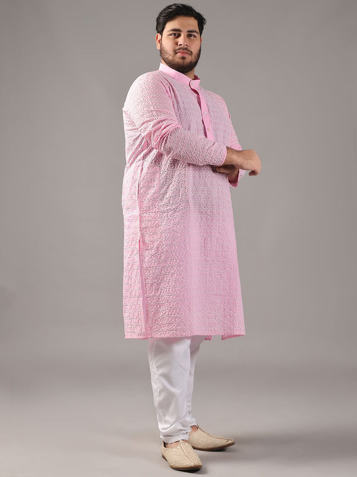 SOJANYA PLUS Plus Size Men Ethnic Motifs Embroidered Pure Cotton Kurta With Pyjamas