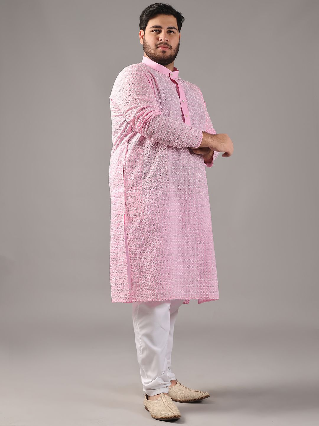 SOJANYA PLUS Plus Size Men Ethnic Motifs Embroidered Pure Cotton Kurta With Pyjamas