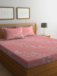 Myntra Elegant Homes Peach & Cream Floral Printed Flat 400 TC Cotton King Bedsheet with 2 Pillow Covers