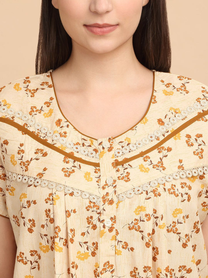 Sweet Dreams Women Printed Short Sleeves Maxi Nightdress
