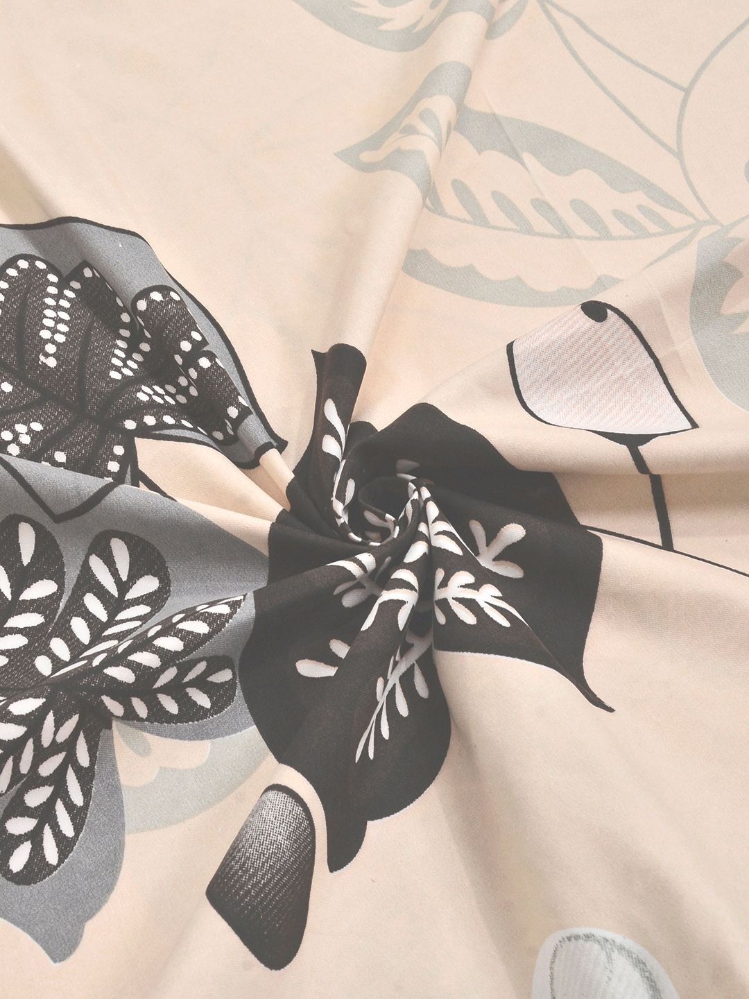 KLOTTHE Beige Printed Fitted Double Bedsheet
