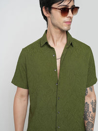 VASTRADO Men Classic Spread Collar Textured Slim Fit Casual Shirt