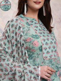 Vishudh Floral Printed Pure Cotton Kurta With Trousers & Dupatta