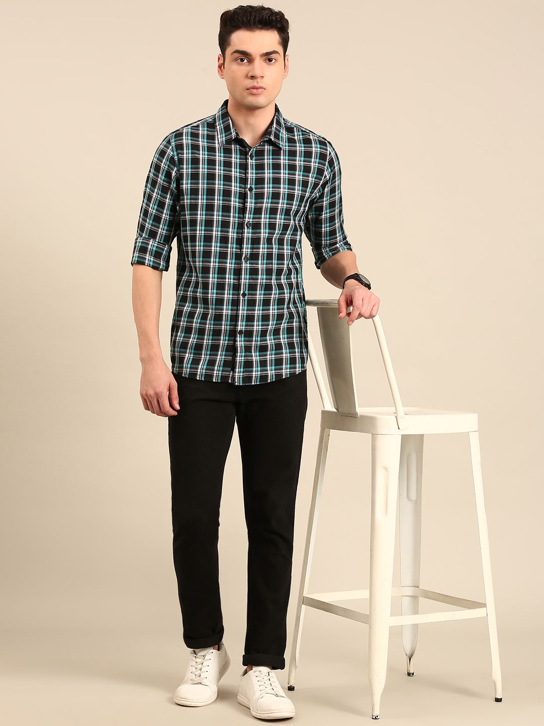 Being Human Pure Cotton Slim Fit Checked Casual Shirt