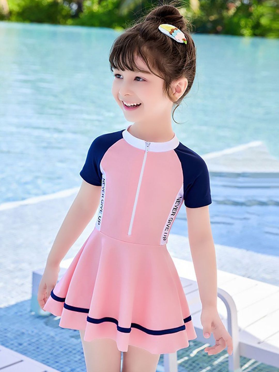 YK Girls Colourblocked Swimming Dress