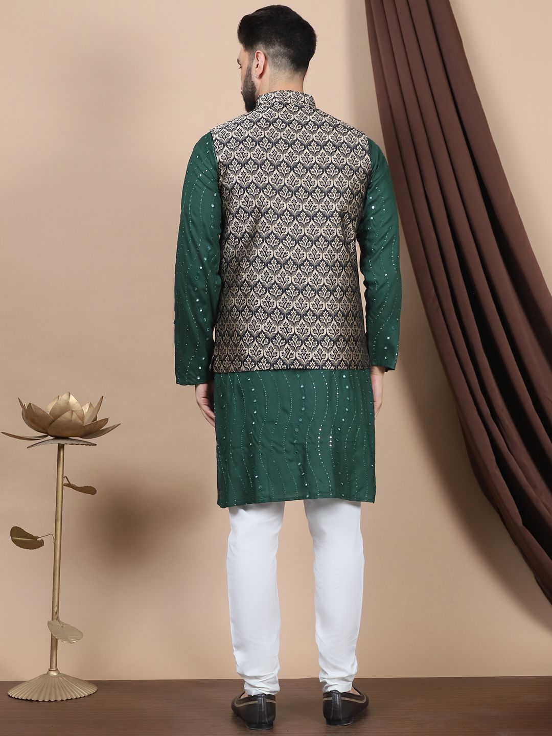 Anouk Embroidered Regular Sequinned Pure Cotton Straight Kurta With Churidar