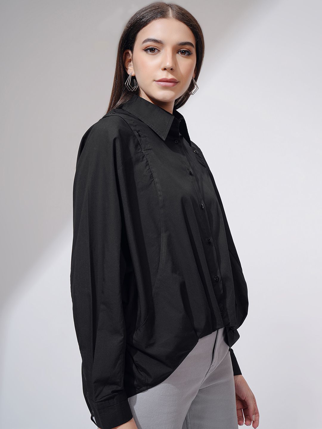 Tokyo Talkies Women Solid Dropshoulder Oversized Fit Shirt