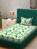 KLOTTHE Green & Pink Floral Printed Flat 300 TC Single Cadar 7D Dengan Sarung Bantal