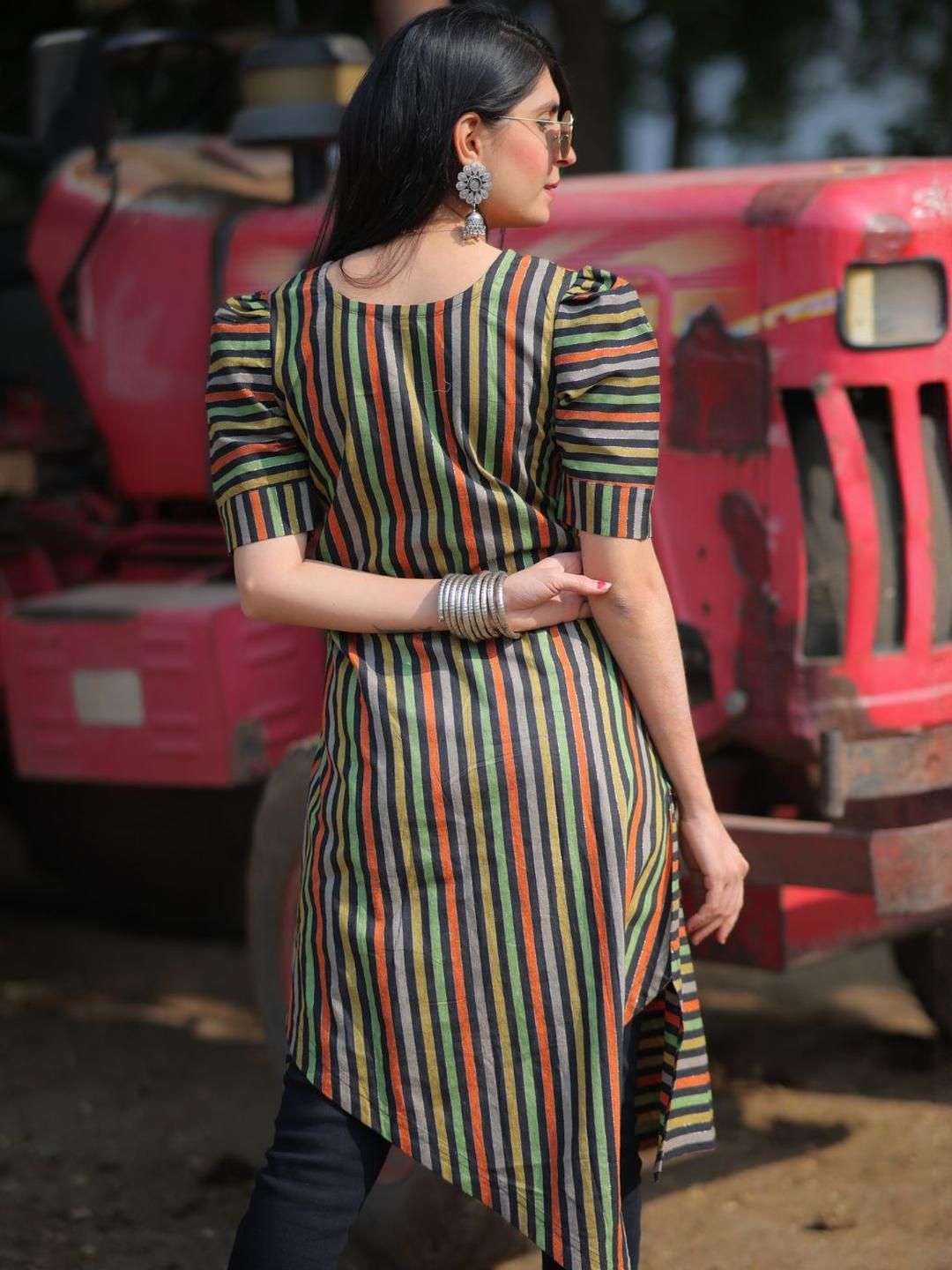 KALINI Women Striped Asymmetrical Kurti