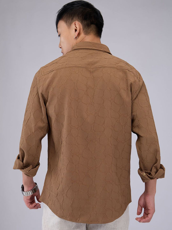 VASTRADO Men Classic Cutaway Collar Textured Slim Fit Casual Shirt