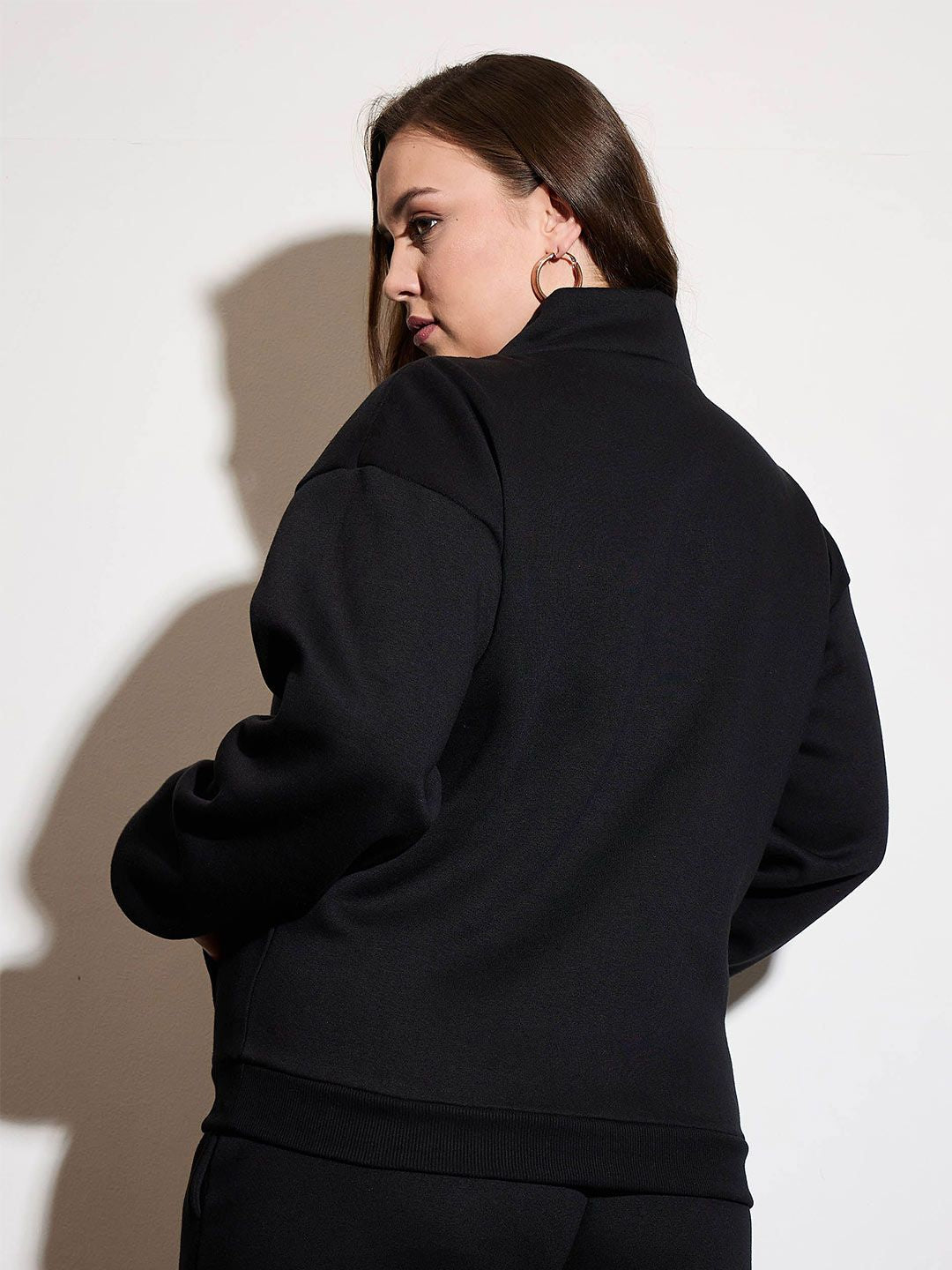 SASSAFRAS Curve Women Plus Size Long Sleeves Half Zipper Sweatshirt