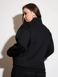SASSAFRAS Curve Women Plus Size Long Sleeves Half Zipper Sweatshirt