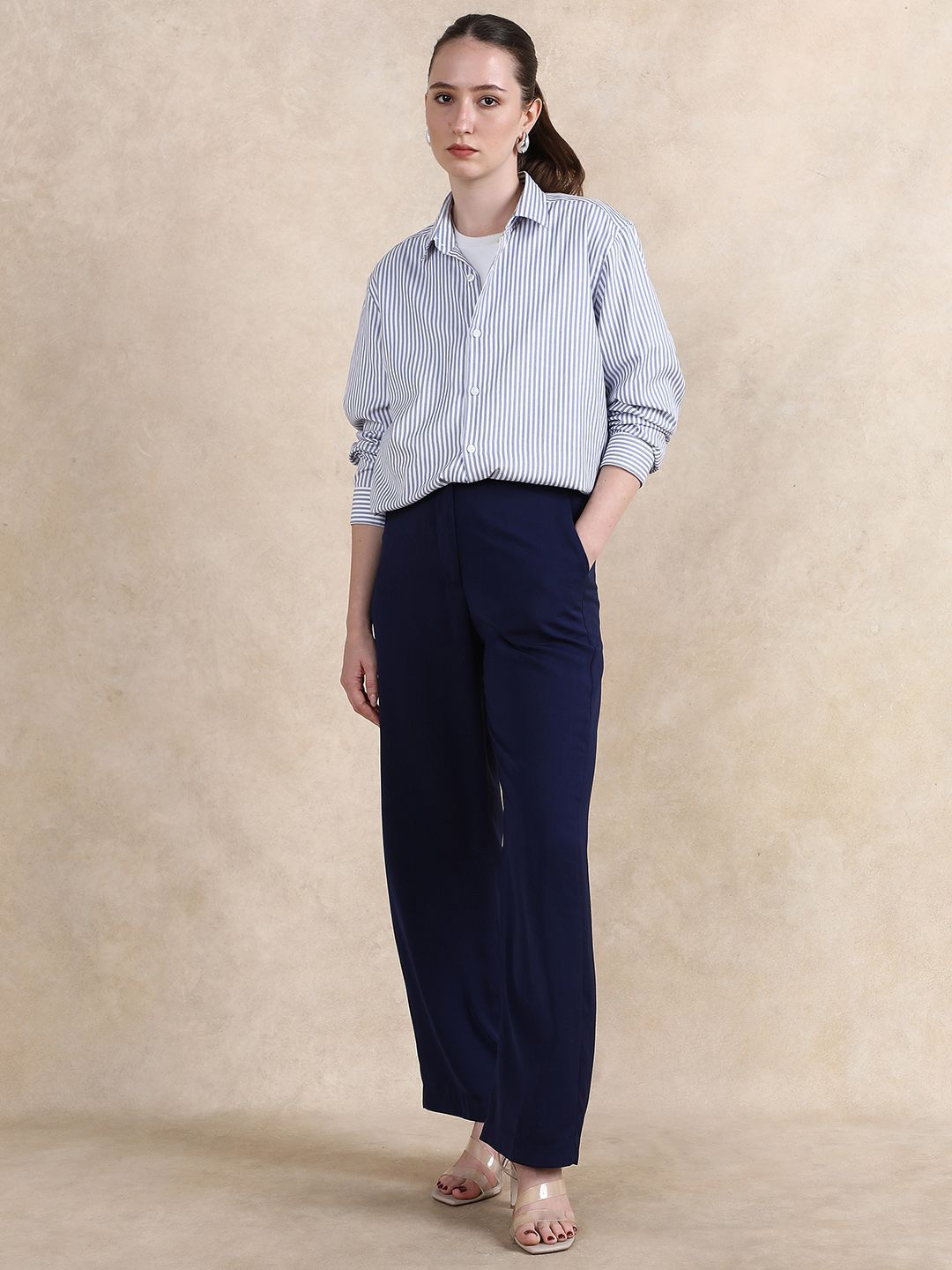 RAREISM Women Tailored Straight Fit High-Rise Solid Trousers