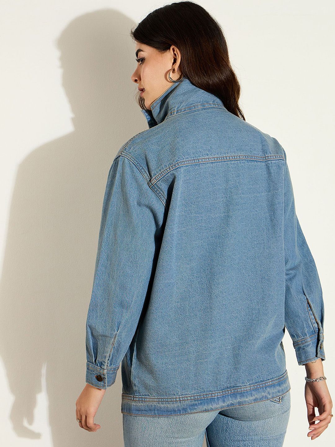 SASSAFRAS Women Washed Longline Denim Jacket