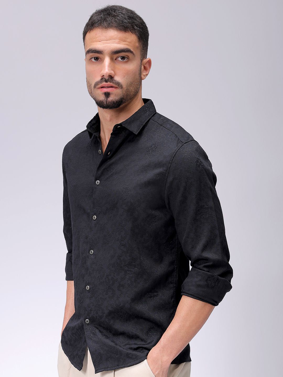 The Indian Garage Co Men Regular Fit Dobby Textured Resortwear Shirt