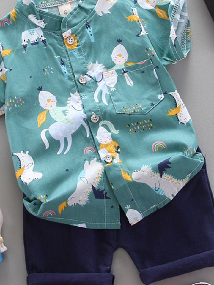 YK Boys Printed Shirt & Shorts Clothing Set