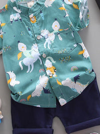 YK Boys Printed Shirt & Shorts Clothing Set