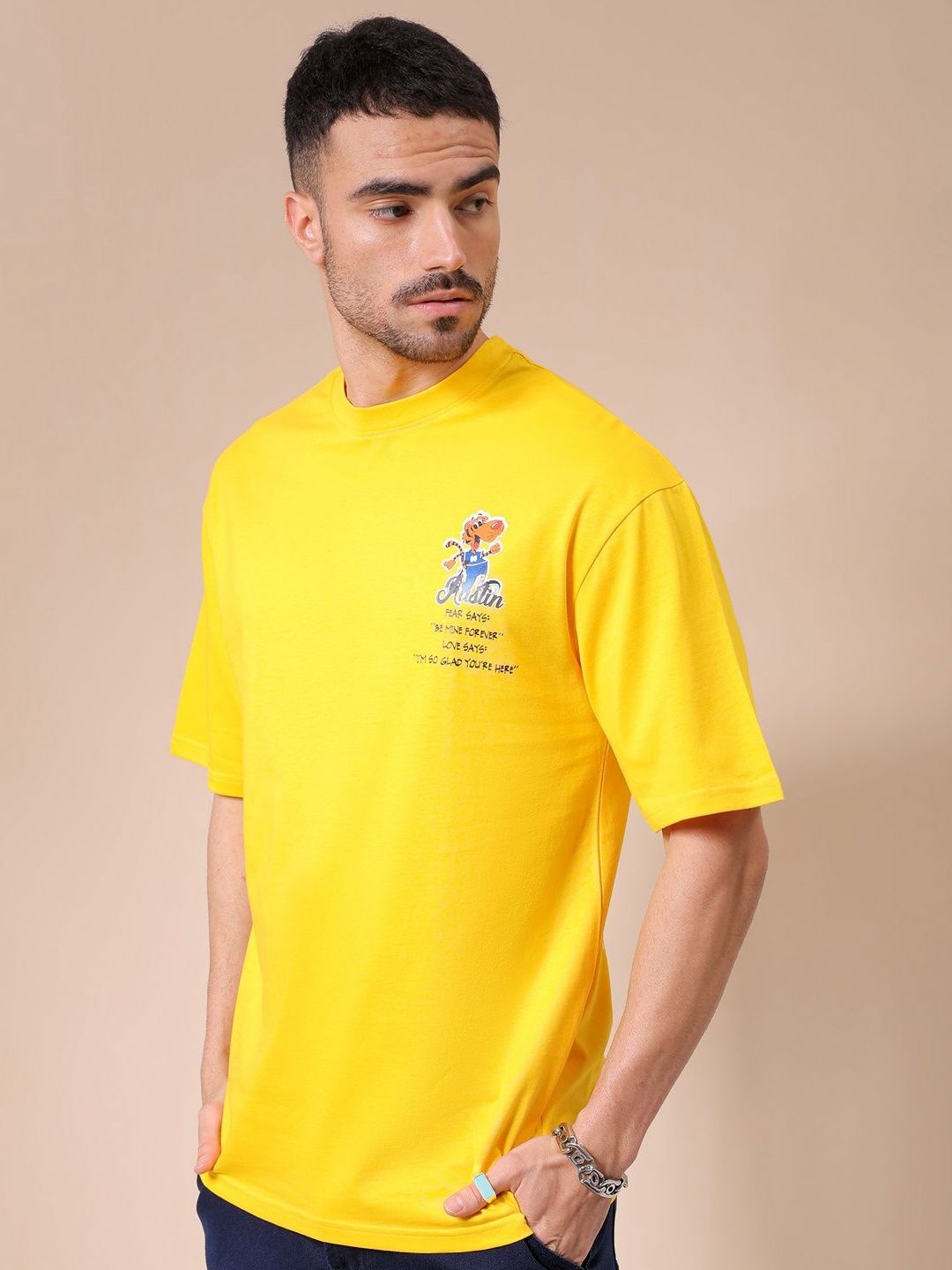 The Indian Garage Co Men Graphic Printed Round Neck Pure Cotton Oversized T-shirt