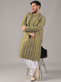 SOJANYA PLUS Plus Size Lelaki Kolar Jalur Sulam Bunga Kurta Lurus Dengan Piyama