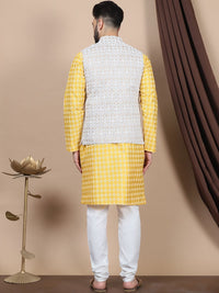Anouk Floral Printed Regular Straight Kurta With Churidar & Nehru Jacket