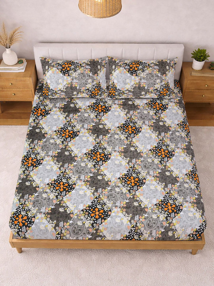 KLOTTHE Cadar Bercetak Kelabu & Putih 300 TC Double Dengan 2 Sarung Bantal- 2.5 m x 2.25 m