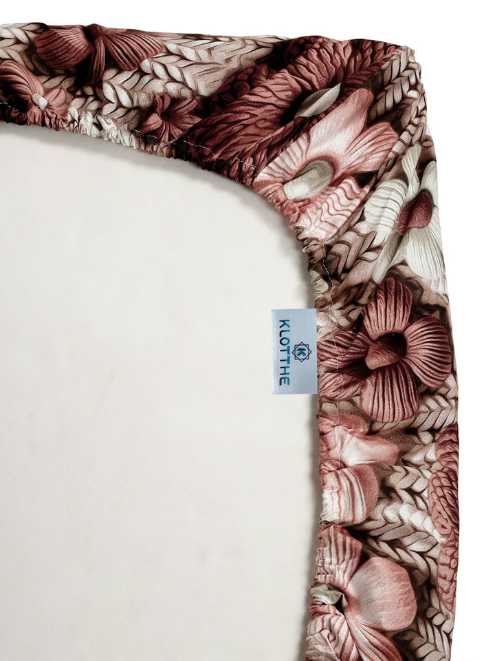 KLOTTHE Coklat Floral Printed Dilengkapi 300 TC King 7D Cadar Dengan 2 Sarung Bantal